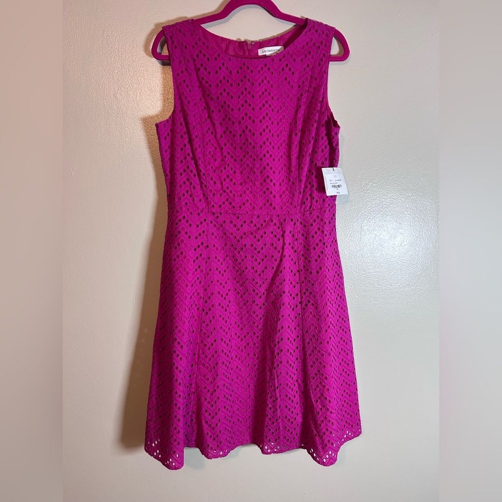 NWT Liz Claiborne eyelet dress pink, sleeveless, knee-length dress size 12 - Picture 3 of 11